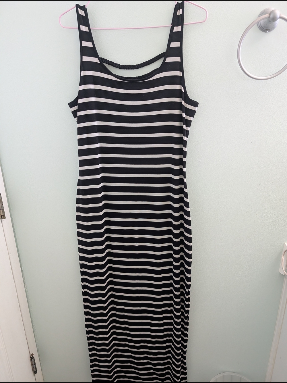 Smart Set Black & White Striped Maxi with Braided Back Strap
